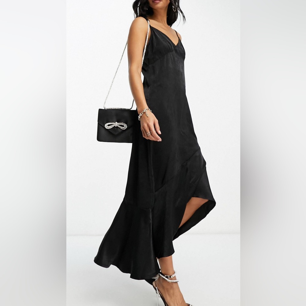Satin black midi dress